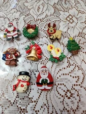 Vtg Christmas Holiday Button Covers Lot of 9 Reindeer, Santa, Bells, Wreath,etc.
