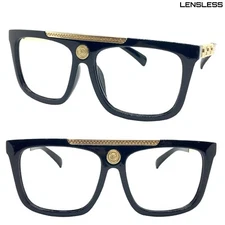 Classic Elegant Retro Hip Hop LENSLESS Eye Glasses Black Gold Frame Only No Lens
