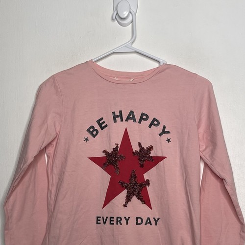 Mango MMG Be Happy Top Girls Size 11-12 Yrs Pink Stars Long Sleeve Shirt Pink - Picture 2 of 4