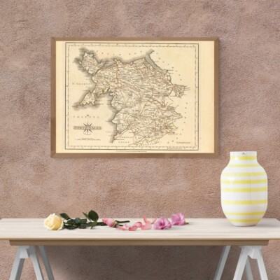 Karte: Nordwales. Fine Art Giclée Museum Luxus Geschenk Druck