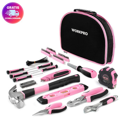 WORKPRO Pink Werkzeug Set 103teilig Rosa Werkzeugtasche Haushalt Reparatur DIY