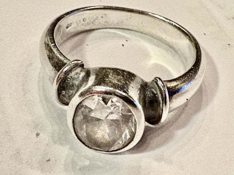 Sterling Silver Ring With Large Round Clear Stone Marked .925. Great Piece