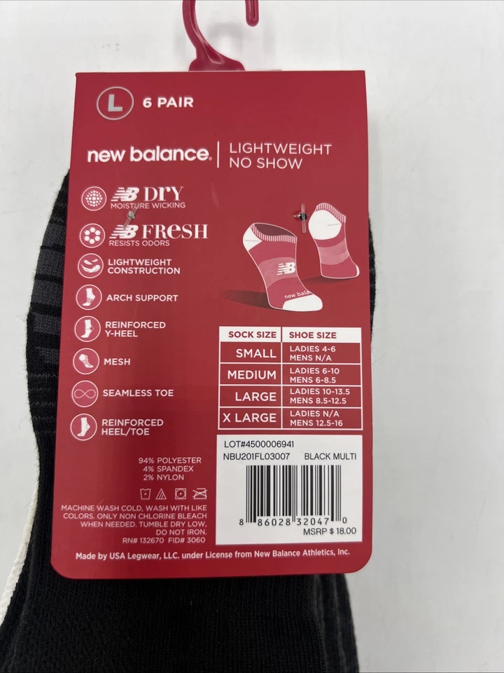 Calcetines New Balance acolchados No Show para mujer talla L blancos negros grises ¡Nuevos! Foto 3 de 4