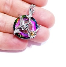 Silver Tone Urn Cremation Memorial Necklace Hummingbird Pendant for Ashes