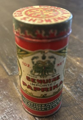 Antique French s Genuine Paprika Lithograph Cylinder spice Tin 1920 s Half Full