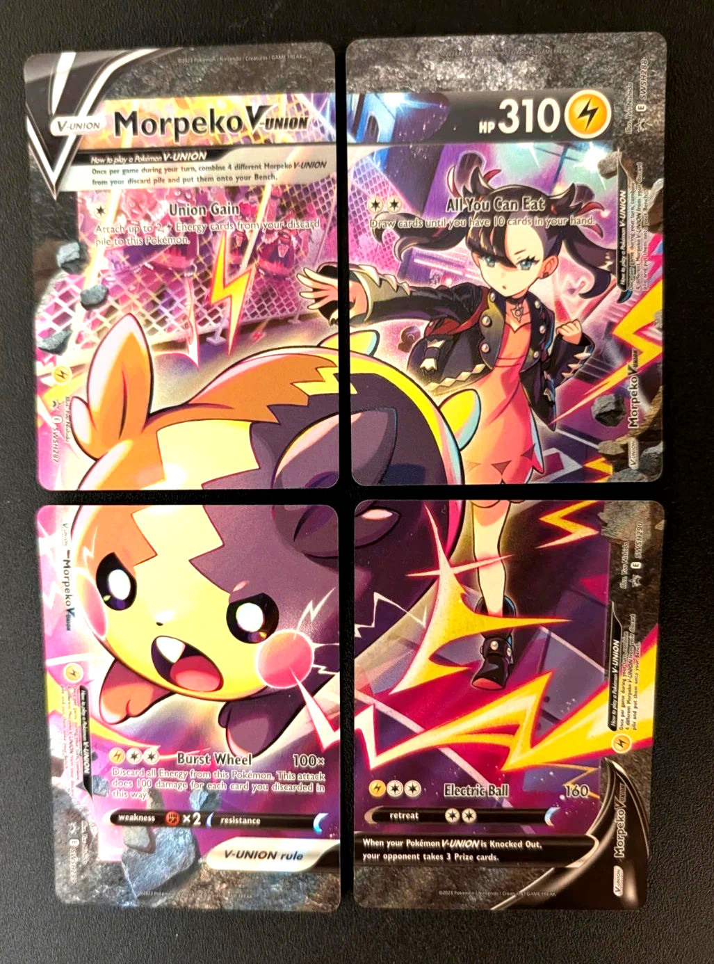 ULTRA RARE Morpeko V-Union 4-Card Set Pokemon Marnie SWSH287-290 Promo - NM QTY