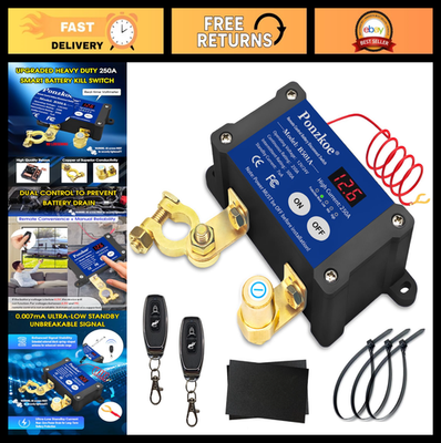 #ad 250A Smart Remote Battery Disconnect Switch 12V 24V Quick Kill Anti Theft Cut $53.99