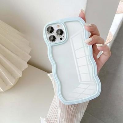 Wave Frame Clear Case for iPhone 13 Pro 6.1 inch, Curly Clear Phone Case, Cute W