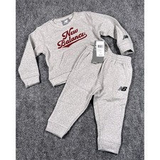 New Balance Boys 2PC Fleece Set 12 Month Gray Sweatshirt Jogger Pants Logo NWT