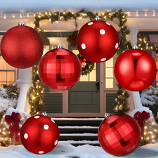 4 Pcs 6'' Large Red Christmas Ball Ornaments Extra Large Christmas Hanging Ornam