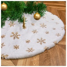 White Faux Fur Tree Skirt Gold Sequin Snowflakes Tree Skirts 24 Inches Mini C...