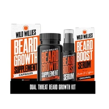 Wild Willies Beard Growth Kit - Capsules  Boost Serum - Natural Growth Oil Wi...