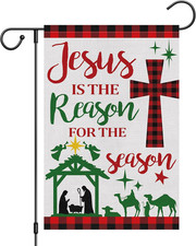 Christmas Garden Flag 12 X 18 Inch Double Sided Burlap Jesus Is the Reason for t