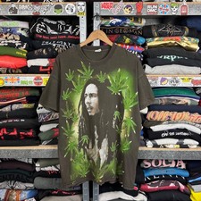 VINTAGE 90s BOB MARLEY RASTA ALL OVER PRINT HEMP LEAVES T SHIRT FADED BROWN XL