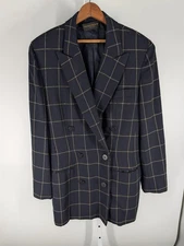 Vintage 80s Donna Karan New York Blazer Double Breasted Windowpane Wool Union 12