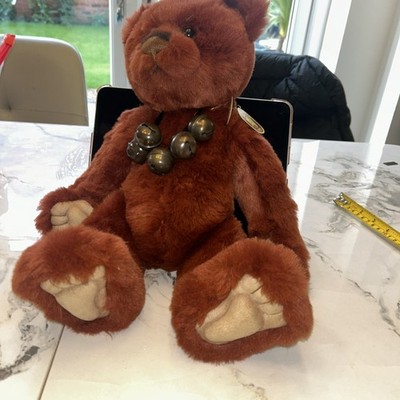 Charlie Bears rostiger Plüsch-Teddybär mit Gelenken komplett mit Etikett & Glockenhalskette 