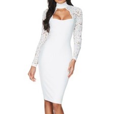 Nookie Lady Lace Long Sleeve Midi - Off White Size M