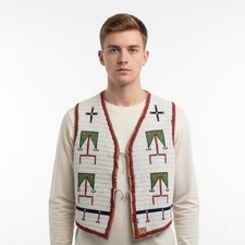 Powwow Regalia Vest Hand Beaded Native Traditional Tribal Outfit PRV180