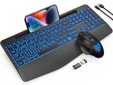 Wireless Keyboard and Backlits, Wrist Rest, LED , Rechargeable Ergonomic Keyb...