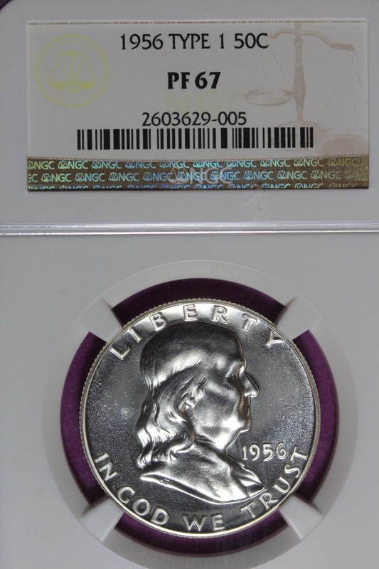 1956 TYPE 1 NGC 50C PF67 FRANKLIN HALF DOLLAR #B51831