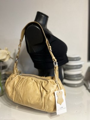 Handtasche echtes Rindsleder senffarbenes Leder 40*22 cm