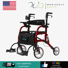 2 in 1 Rollator Walker  Transport Chair for Seniors, Folding Rolling Wheelchair