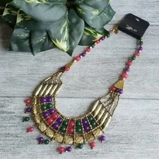 ZAD gold plated ethnic multi bead necklace NEW