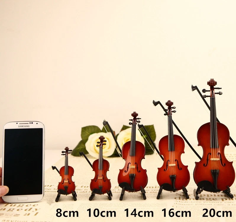 Colección de instrumentos musicales de madera mini violín con estuche pequeño pequeño Foto 4 de 4