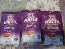 Lot of 3 HALLS Throat Soothing Cool Berry Cough Drops 3 Bags 75 Total Drops