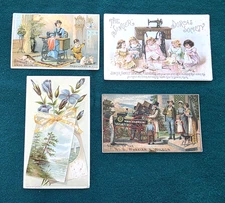 Victorian Sewing Machine Trade Cards lot of (4) one is a Singer Dorcas Society