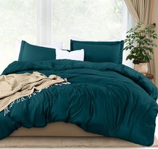 King Size Duvet Cover Set 3pc Teal Zipper Closure 104x90 w Pillow Shams Bedding
