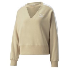 PUMA T7 Crew Neck Long Sleeve Sweater Womens Beige Casual Tops 53707067