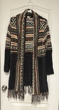 R Fashion Fringe Aztec Boho Open Cardigan Duster Sz S/M