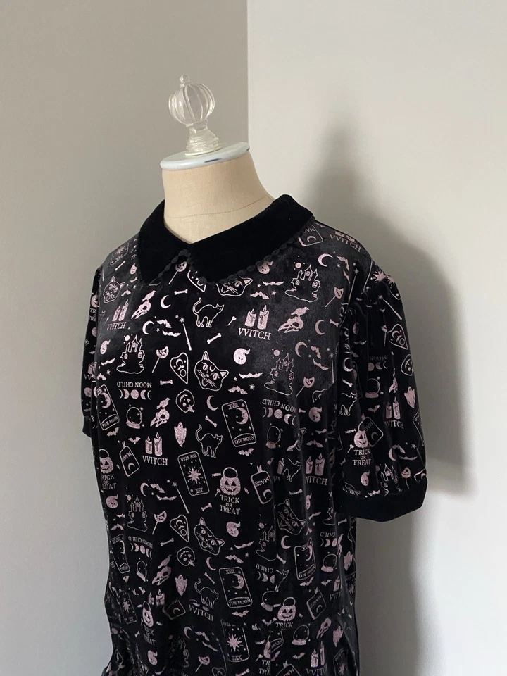 NWOT ModCloth Collectif Witch Peter Pan Collar Black Velvet Dress US 18 - Image 3 of 4