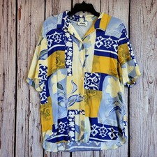 Jo Hardin Vintage 1980s Blouse Womens Shirt Patchwork Rayon Button Beach Aloha