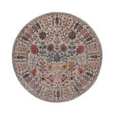 6'x6' Ivory Silk with Wool Rug Directional Vase Design Hand Knotted Round 91908