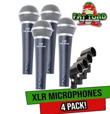 Cardioid Microphones with Clips (4 Pack) by FAT TOAD | Vocal Handheld, Wired