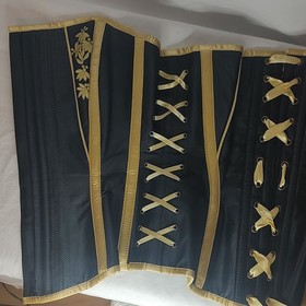 Corset Story Overbust Corset Black Gold Boned Lace Up Embroidery Size 28