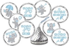 324 Elephants Blue Boy Baby Shower Favors Stickers For Baby Shower