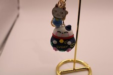 Lucky Cat Keychain Neko Pendant Key Ring With Bell Blue Shirt