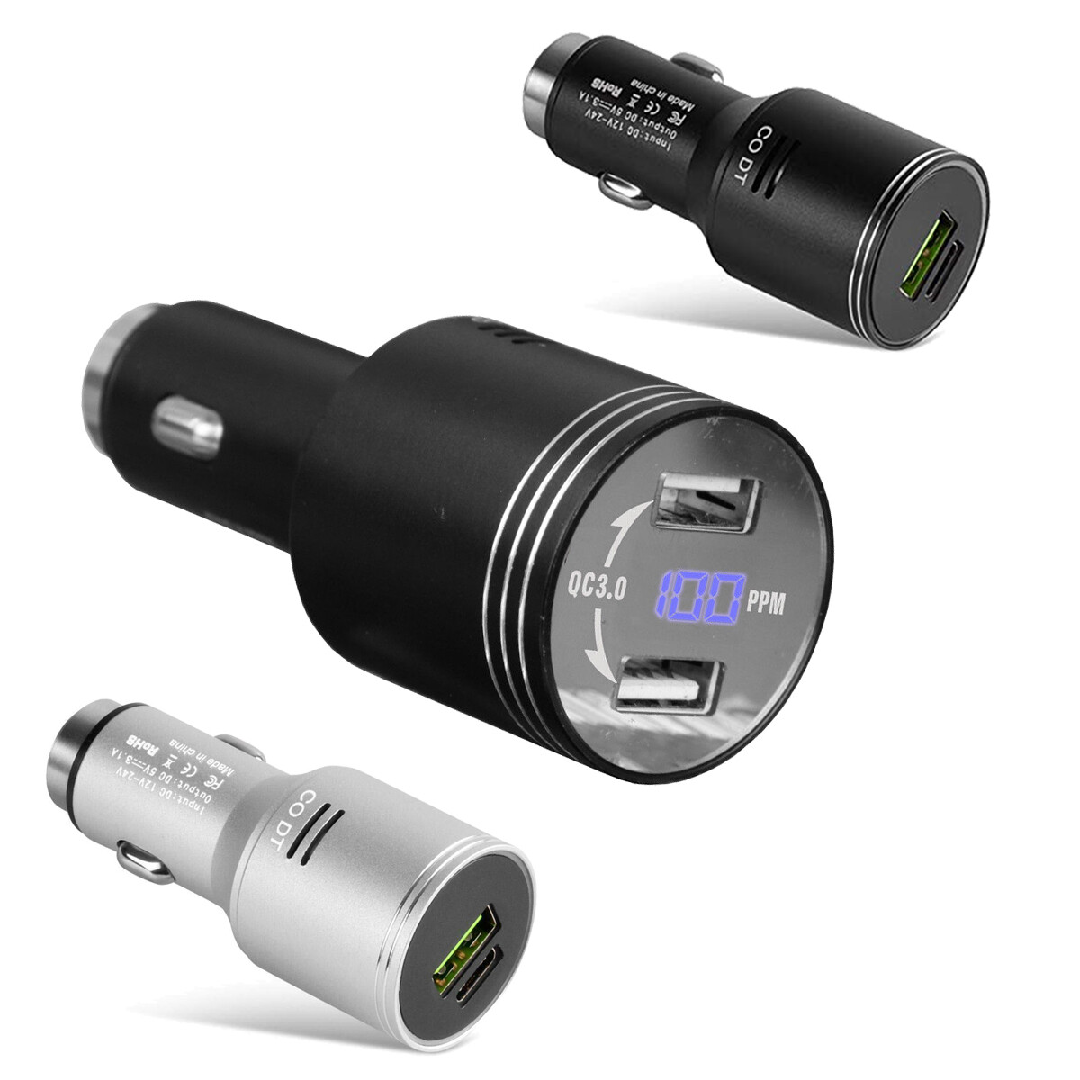 Car Charger Carbon Monoxide Detector CO Alarm LED Display / Safety Escape  Hammer