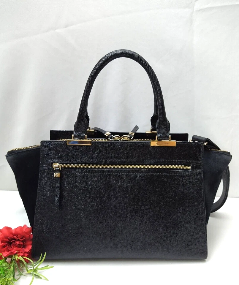 Bolso Bandolera Henri Bendel Gotham Gamuza Cuero Negro Bloqueado - $698 Foto 2 de 4