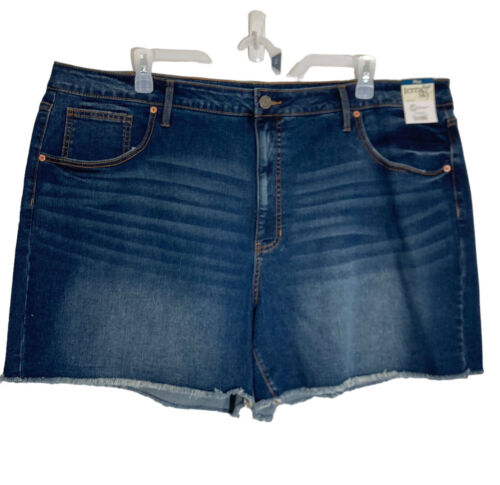 Terra & Sky Jean Shorts Women’s Size 24W High Rise Cut Off Raw Hem Medium Wash