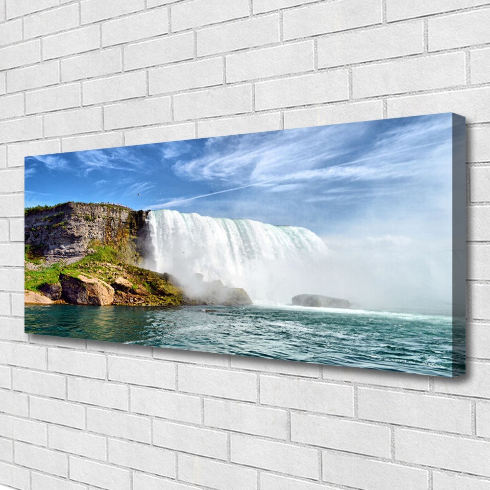 Tableau nature mer et chute d'eau 125x50 cm panoramique sur toile moderne