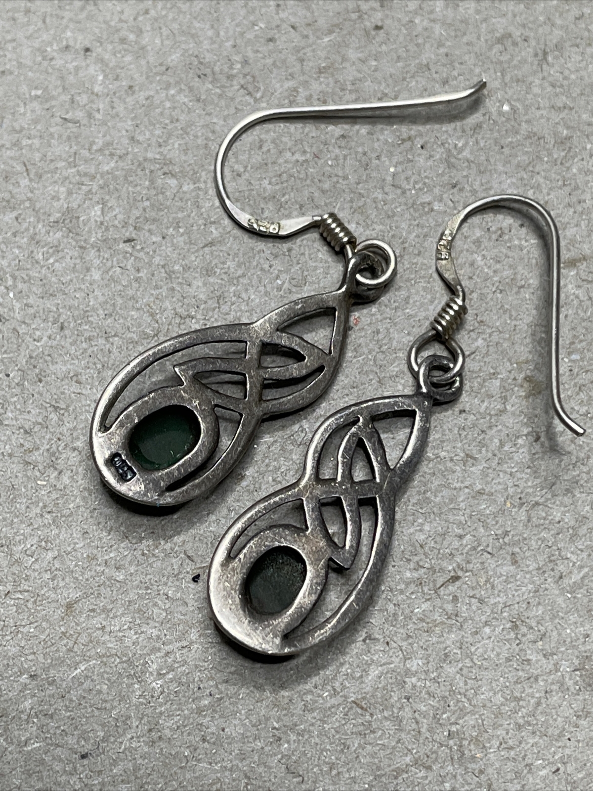 Sterling Silver Jade Celtic Dangle Drop Earrings - image 3