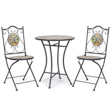 Tavolo Naxos To D60 + 2 Sedie pieghevoli Naxos piano in ceramica mosaico esterno
