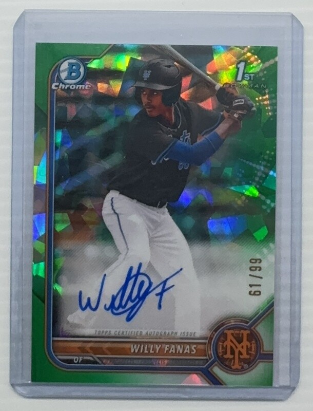 2022 Bowman Chrome Willy Fanas HTA Green Atomic Refractor 1st Auto #61/99