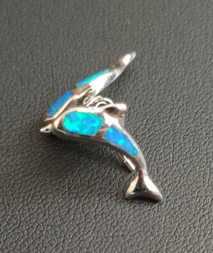 Boucles d'oreilles femmes/femmes, dauphin, boucles d'oreilles, opale bleue synt.  argent 925 - Photo 1/2