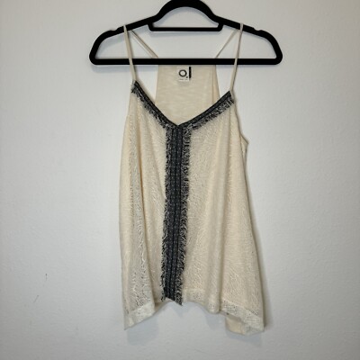 Anthropologie Akemi + Kin Crossroads Fray Lace Cream Black tank top Size Medium