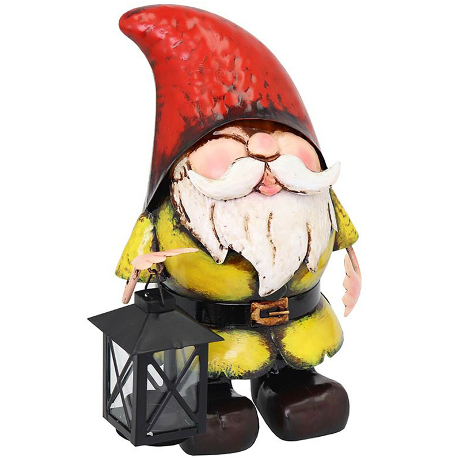 Primus Metal Garden Gnome With Candle Lantern Hand Painted Ornament Quirky Gift